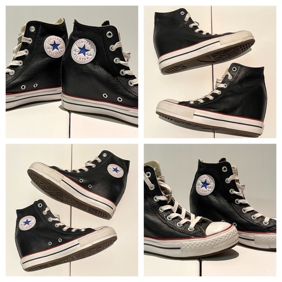 CONVERSE Ladies Black Leather High-Top Shoes US 8 - Picture 11 of 13